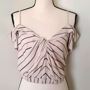 Express Off the Shoulder Striped Crop Top